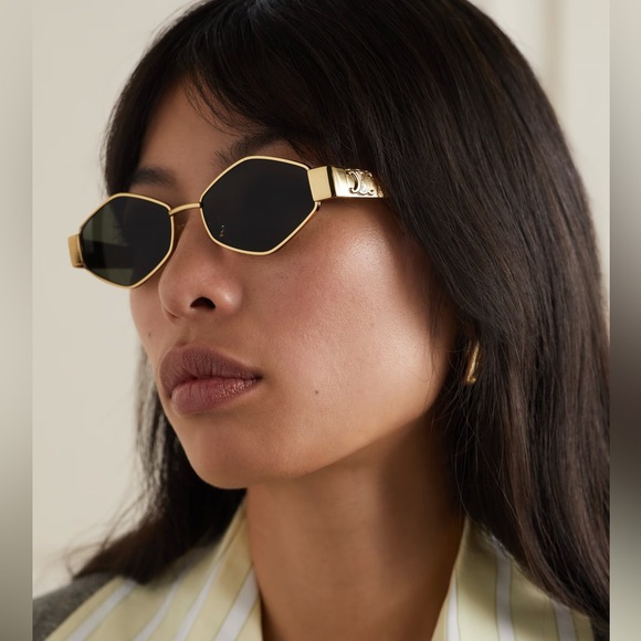 Celine Accessories - Celine Triomphe hexagon-frame gold-tone sunglasses
